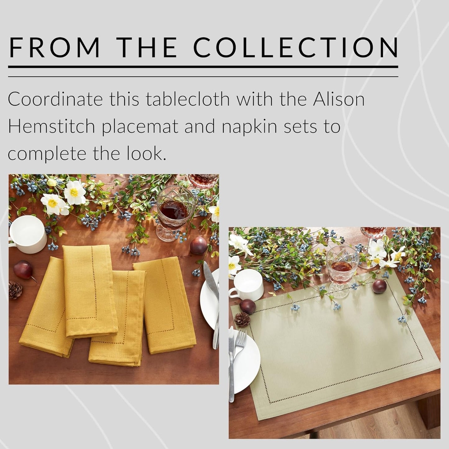 Alison Eyelet Border Design Wrinkle Resistant Fabric Tablecloth, 60"x102" Rectangle, Golden Yellow
