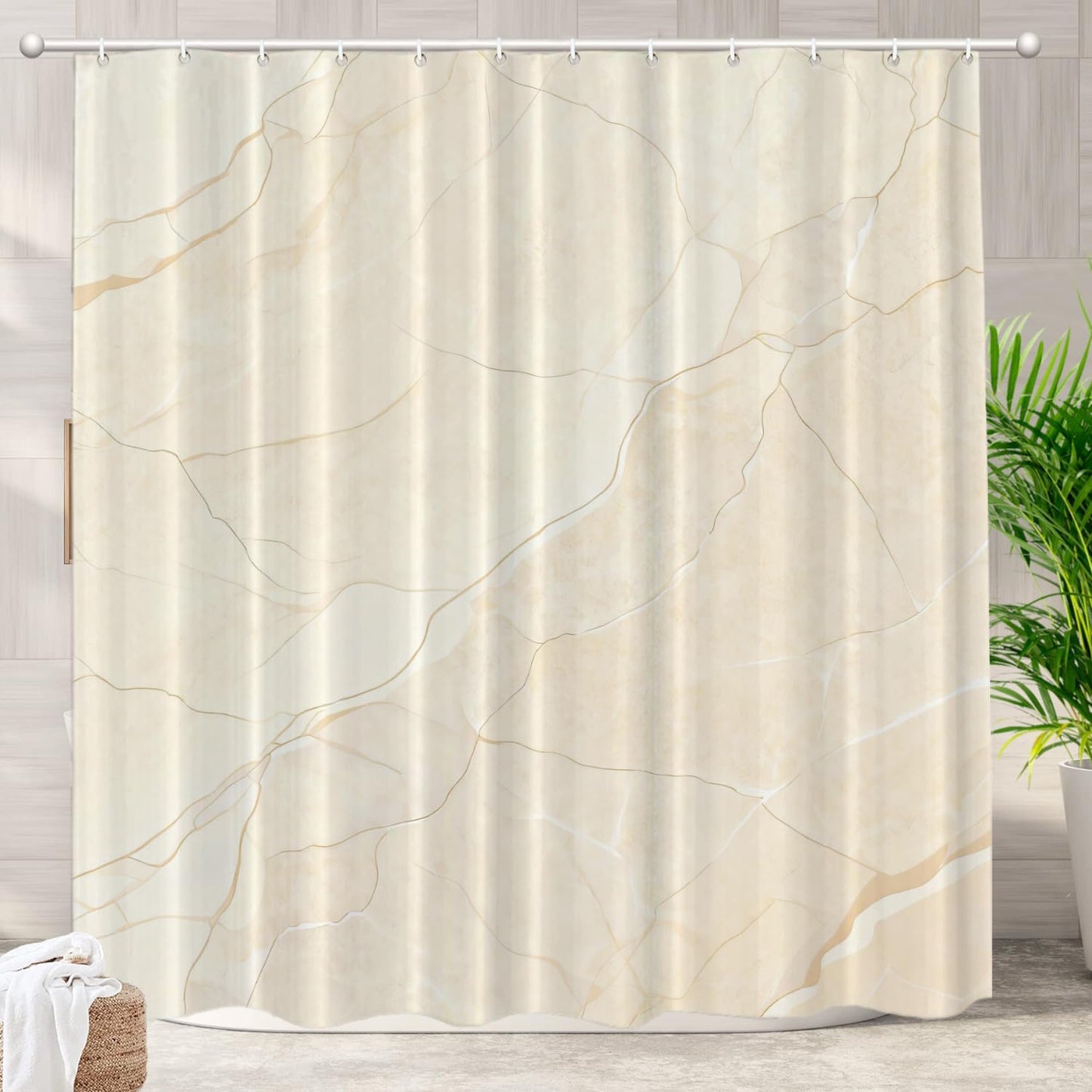 Beige Cream Marble Decorative Shower Curtain, Beige Cream Marble Yellow Shower Curtain for Shower Stall Bathtubs Bathroom Decor Waterproof Funny Standard Size 72x72 Inch