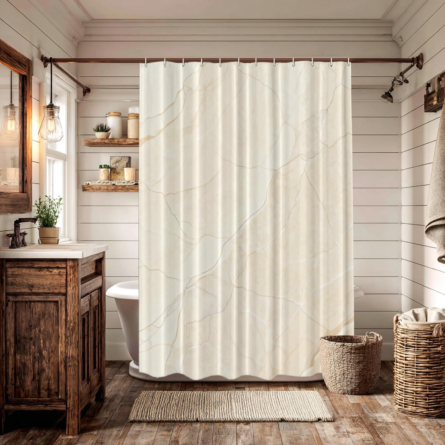 Beige Cream Marble Decorative Shower Curtain, Beige Cream Marble Yellow Shower Curtain for Shower Stall Bathtubs Bathroom Decor Waterproof Funny Standard Size 72x72 Inch