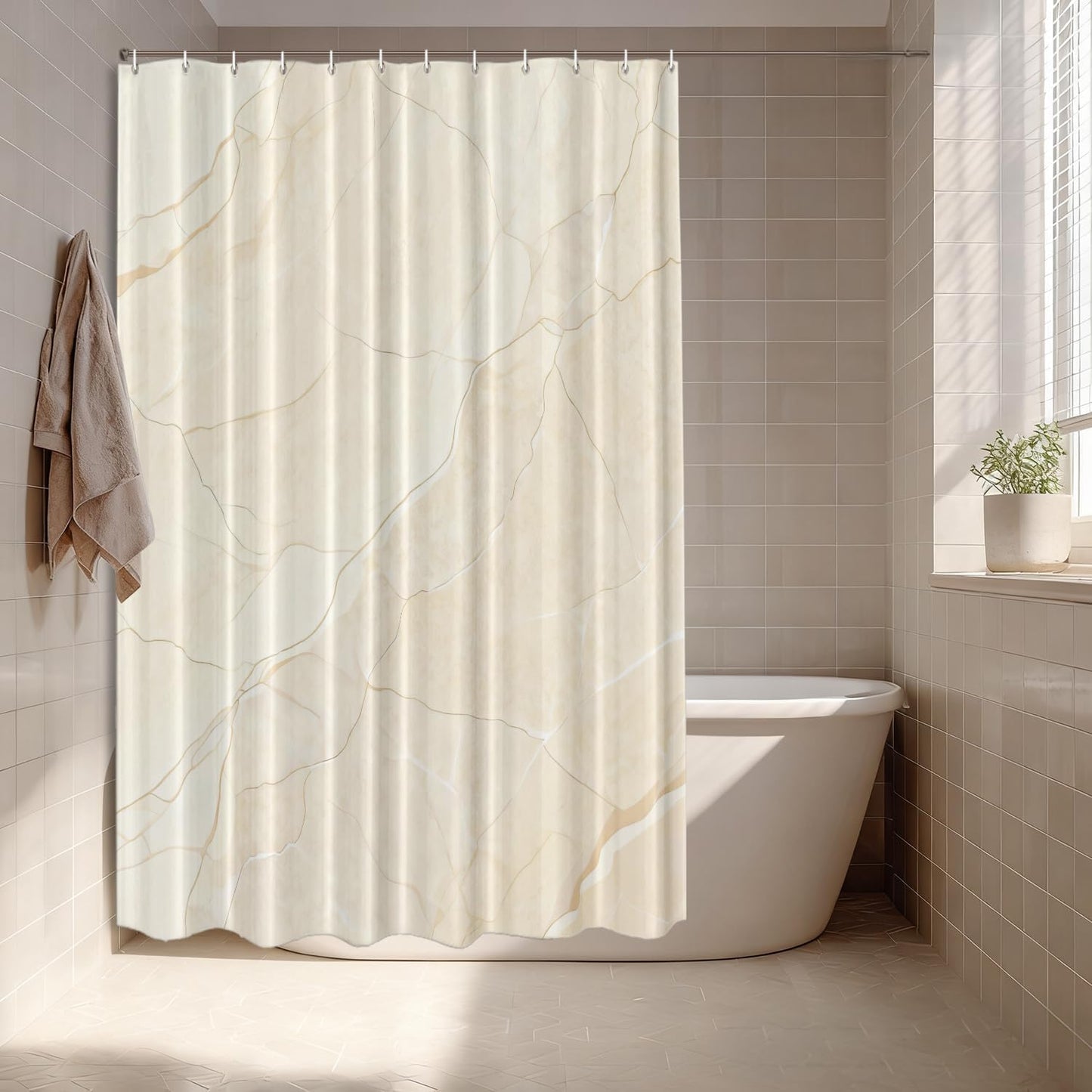 Beige Cream Marble Decorative Shower Curtain, Beige Cream Marble Yellow Shower Curtain for Shower Stall Bathtubs Bathroom Decor Waterproof Funny Standard Size 72x72 Inch