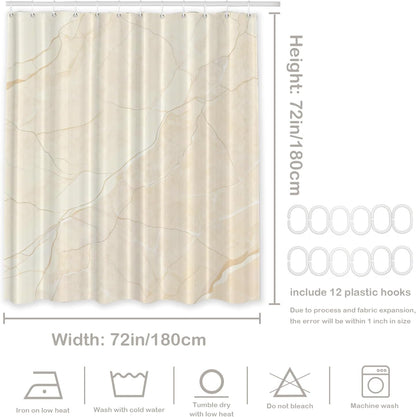 Beige Cream Marble Decorative Shower Curtain, Beige Cream Marble Yellow Shower Curtain for Shower Stall Bathtubs Bathroom Decor Waterproof Funny Standard Size 72x72 Inch