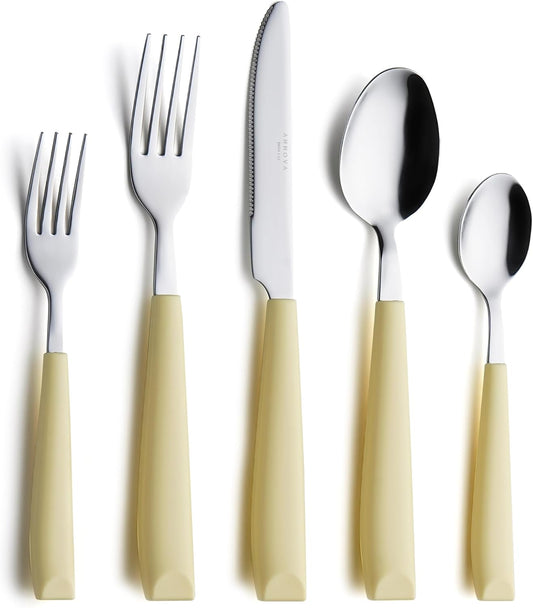 ANNOVA Silverware Set Stainless Steel Colorful Handle Tableware Kitchen Flatware Set Utensils, Includes Dinner Knives, Forks, Spoons, Salad Forks & Dessert Spoons (Yellow, 20 Pieces)
