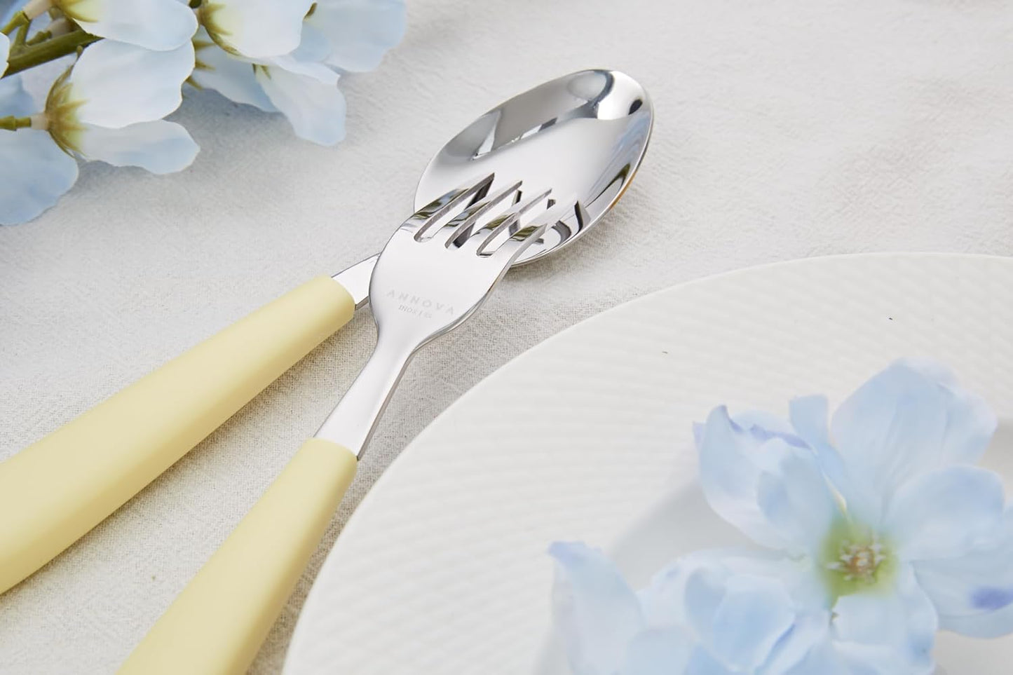 ANNOVA Silverware Set Stainless Steel Colorful Handle Tableware Kitchen Flatware Set Utensils, Includes Dinner Knives, Forks, Spoons, Salad Forks & Dessert Spoons (Yellow, 20 Pieces)