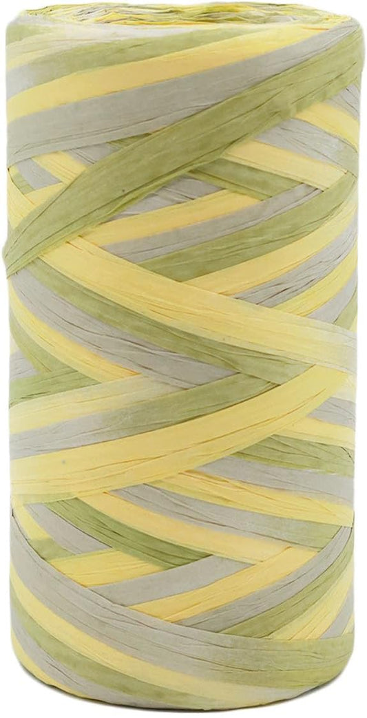 Colored 393 Feet Raffia Paper Ribbon, Colorful Packing Paper String Section Dyeing Raffia Ribbon for Gift Wrapping and DIY Decoration (Yellow)
