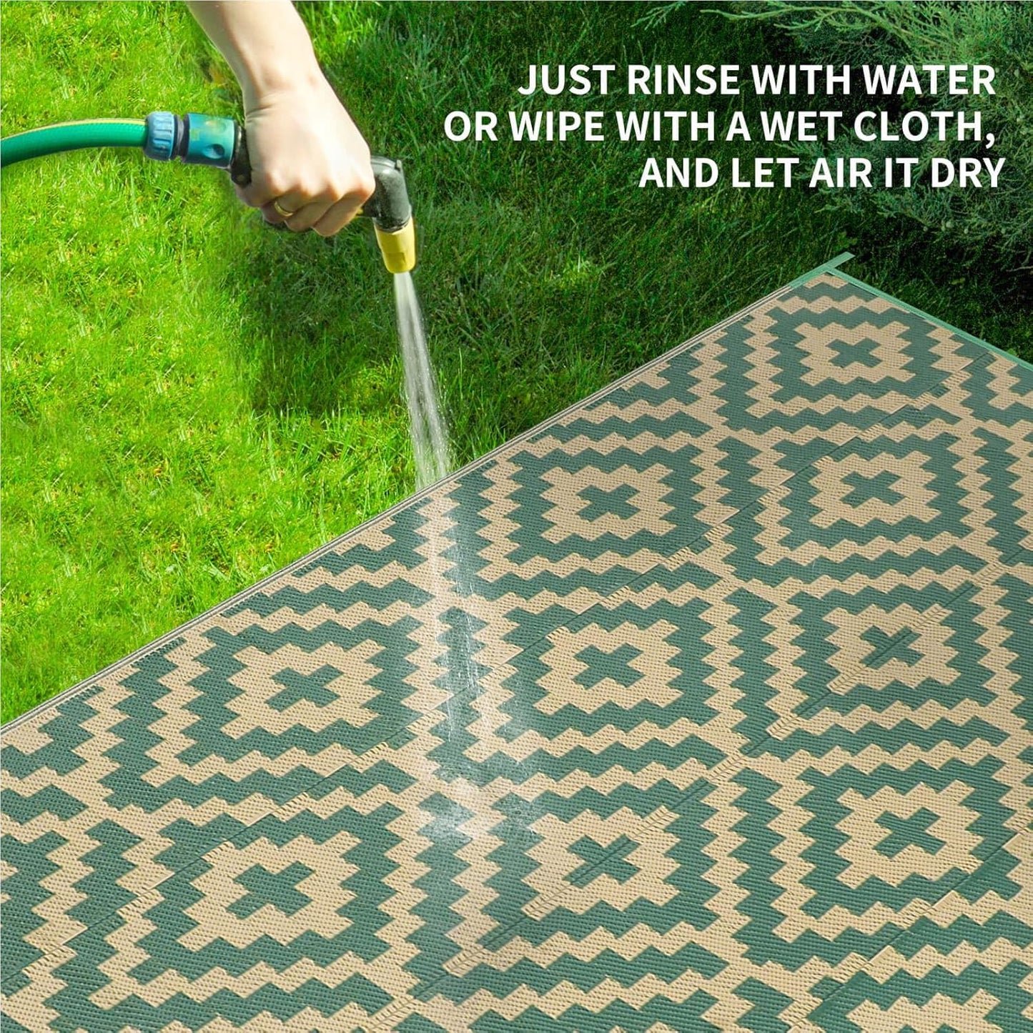 Outdoor Patio Plastic Straw Rug - 6x9 ft Outdoor Camping Rug Waterproof Reversible, Area Carpet Patios RV, Outside Porch Balcony Deck for Camper, Green & Yellow