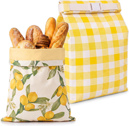 2 Pack Beeswax Bread Bags 17 x 13 in Reusable Beeswax and Cotton Bread Bags for Sourdough and Homemade Breads Storage to Keep Fresh Moisture(Yellow,Lemon)