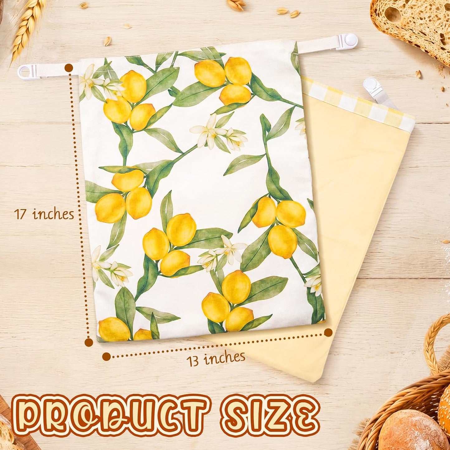 2 Pack Beeswax Bread Bags 17 x 13 in Reusable Beeswax and Cotton Bread Bags for Sourdough and Homemade Breads Storage to Keep Fresh Moisture(Yellow,Lemon)