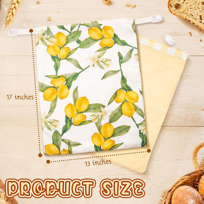 2 Pack Beeswax Bread Bags 17 x 13 in Reusable Beeswax and Cotton Bread Bags for Sourdough and Homemade Breads Storage to Keep Fresh Moisture(Yellow,Lemon)