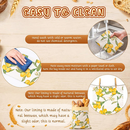 2 Pack Beeswax Bread Bags 17 x 13 in Reusable Beeswax and Cotton Bread Bags for Sourdough and Homemade Breads Storage to Keep Fresh Moisture(Yellow,Lemon)