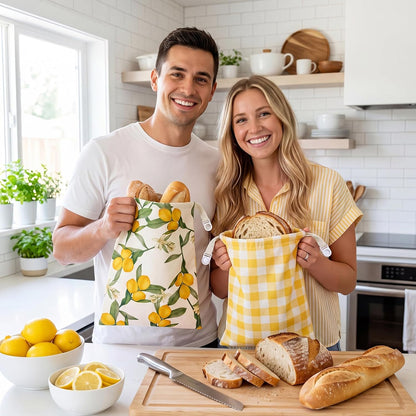 2 Pack Beeswax Bread Bags 17 x 13 in Reusable Beeswax and Cotton Bread Bags for Sourdough and Homemade Breads Storage to Keep Fresh Moisture(Yellow,Lemon)