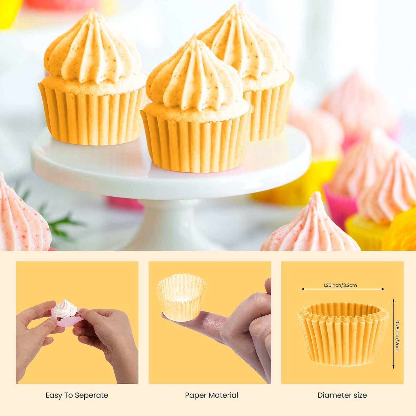 1 Inch Super Mini Baking Cups Muffin Paper Liners 1000 Pieces Cupcake Wrappers for Birthday/Wedding Parties Holiday, Yellow