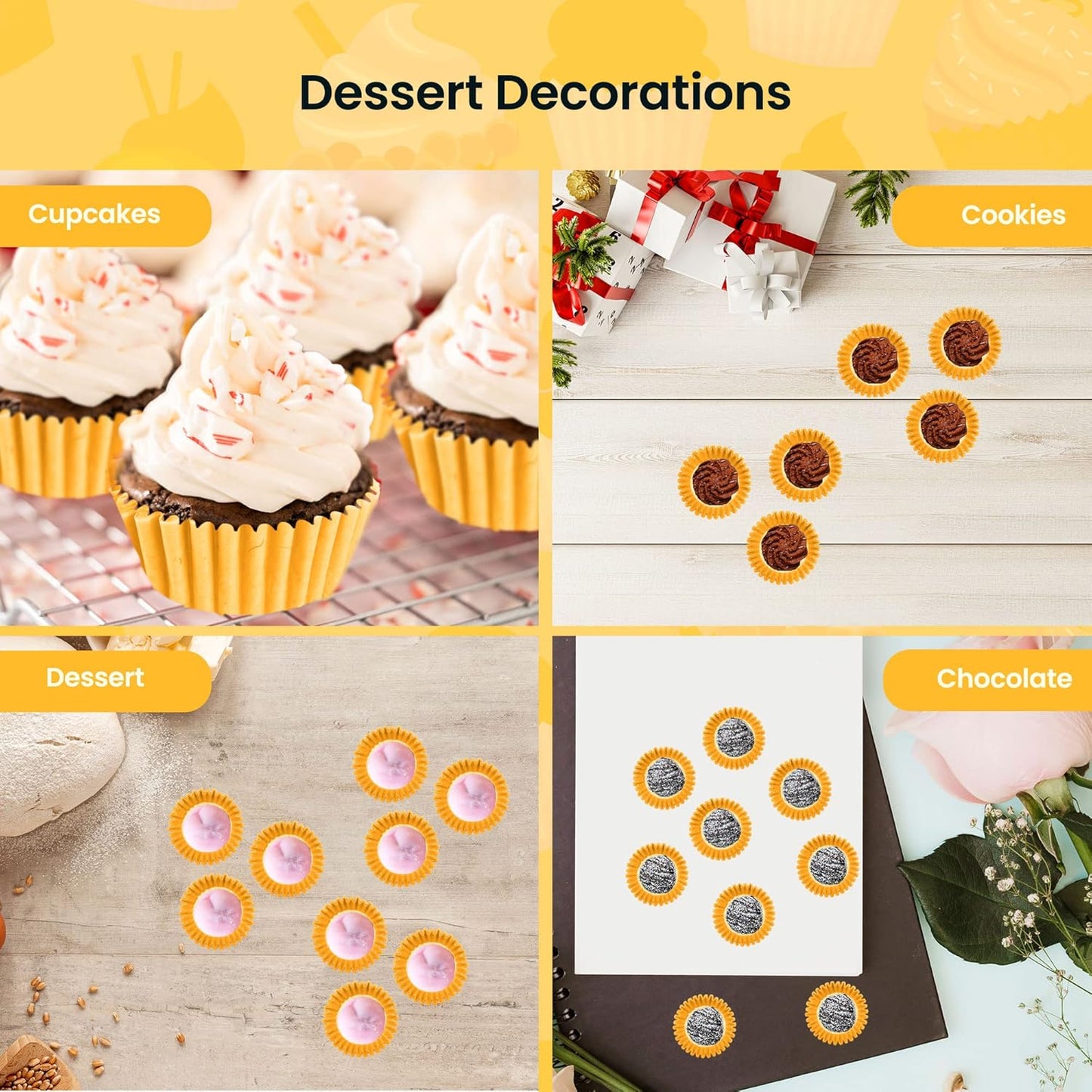 1 Inch Super Mini Baking Cups Muffin Paper Liners 1000 Pieces Cupcake Wrappers for Birthday/Wedding Parties Holiday, Yellow
