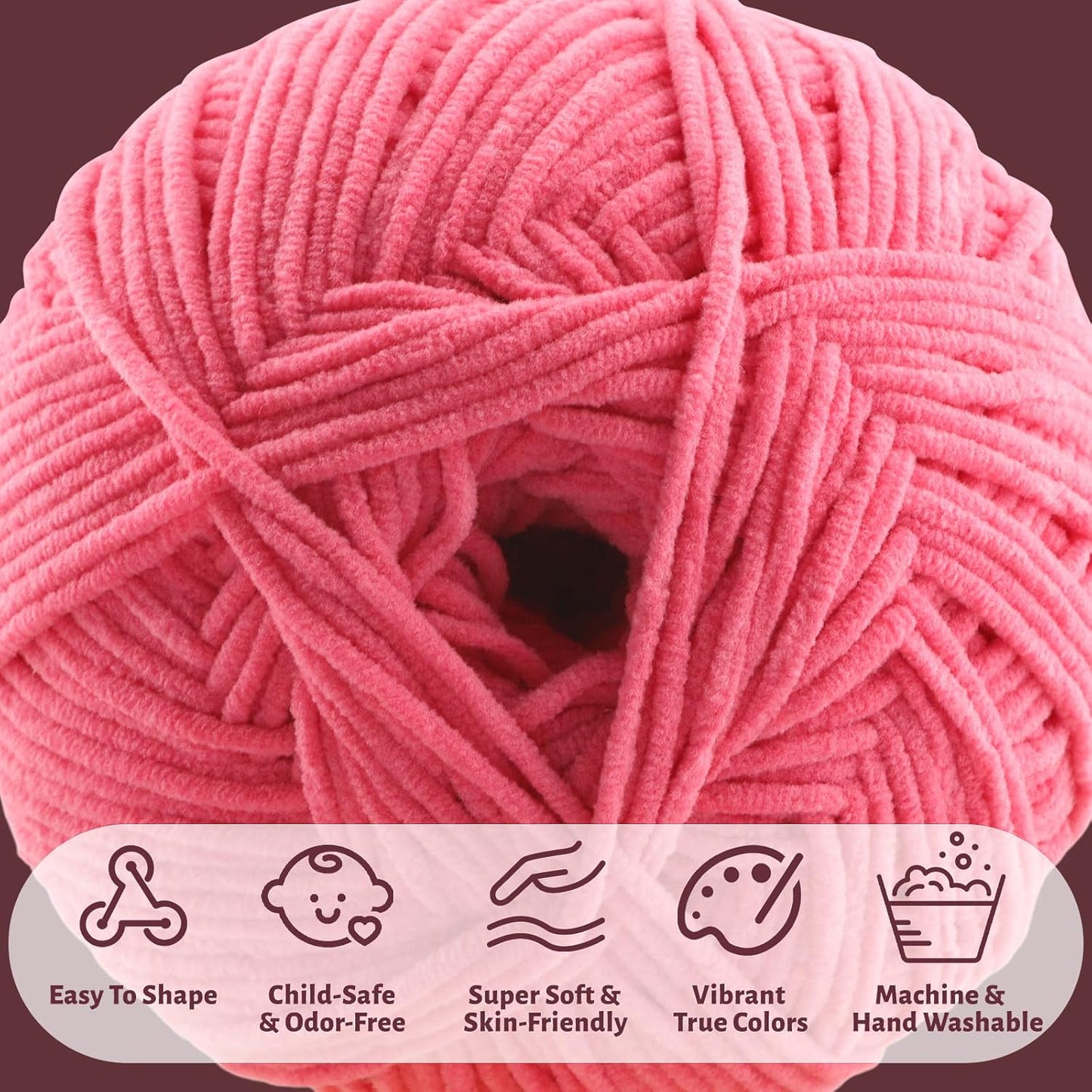Skinny Chenille Yarn for Crocheting and Knitting - 3 Pack of 100g/317yds Ultra Soft Fluffy Plush Velvet Yarn - #2 Crochet Yarn for Amigurumi, Blankets, Plush Dolls, Baby Clothes (3, Yellow)