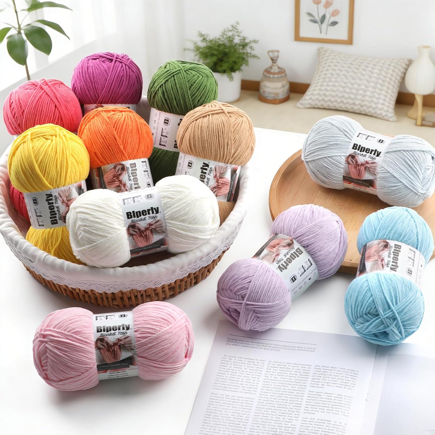 Skinny Chenille Yarn for Crocheting and Knitting - 3 Pack of 100g/317yds Ultra Soft Fluffy Plush Velvet Yarn - #2 Crochet Yarn for Amigurumi, Blankets, Plush Dolls, Baby Clothes (3, Yellow)