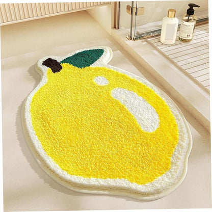 Lemon Bath Mat, 50x80cm Lemon Shaped Absorbent Bathroom Rug, Non Slip Shaggy Floor Mats for Kids Room Bathroom Decorations