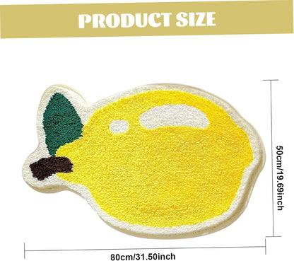 Lemon Bath Mat, 50x80cm Lemon Shaped Absorbent Bathroom Rug, Non Slip Shaggy Floor Mats for Kids Room Bathroom Decorations