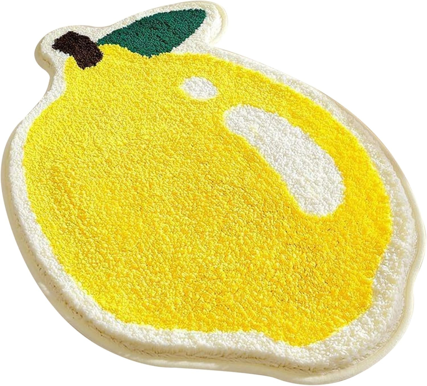 Lemon Bath Mat, 50x80cm Lemon Shaped Absorbent Bathroom Rug, Non Slip Shaggy Floor Mats for Kids Room Bathroom Decorations