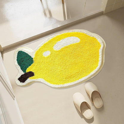 Lemon Bath Mat, 50x80cm Lemon Shaped Absorbent Bathroom Rug, Non Slip Shaggy Floor Mats for Kids Room Bathroom Decorations