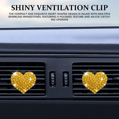 4PCS Heart-Shaped Car Vent Clip with Rhinestone, Vent Clip Car Accessories, Sparkly Rhinestone Bling Diamond Freshener Holder, Air Conditioning Outlet Ornament for Women Girls (Yellow, Style1)