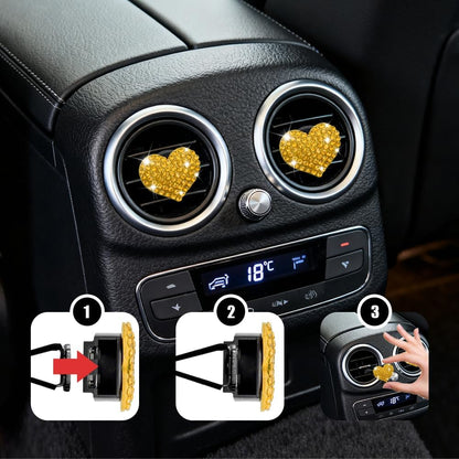 4PCS Heart-Shaped Car Vent Clip with Rhinestone, Vent Clip Car Accessories, Sparkly Rhinestone Bling Diamond Freshener Holder, Air Conditioning Outlet Ornament for Women Girls (Yellow, Style1)