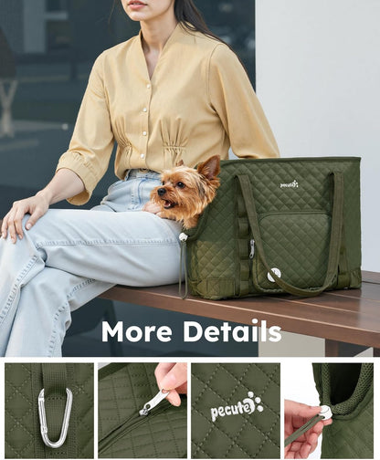 Dog Purse Carrier, Dog Carrier with Pockets for Small Dogs,XL,Khaki | Breathable,Foldable,Large Pocket,Built-in safety Rope,Machine washable,Under 13 Lbs