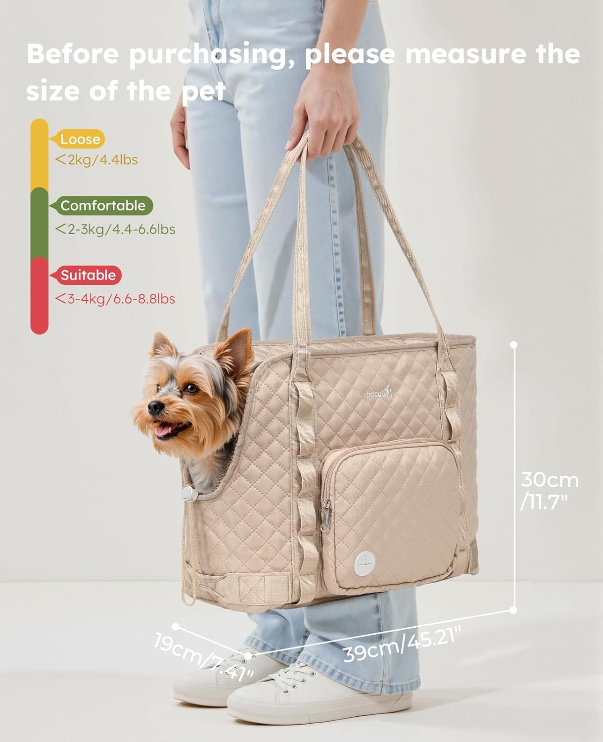 Dog Purse Carrier, Dog Carrier with Pockets for Small Dogs,XL,Khaki | Breathable,Foldable,Large Pocket,Built-in safety Rope,Machine washable,Under 13 Lbs