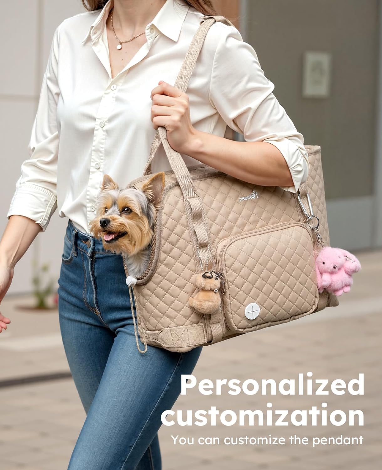 Dog Purse Carrier, Dog Carrier with Pockets for Small Dogs,XL,Khaki | Breathable,Foldable,Large Pocket,Built-in safety Rope,Machine washable,Under 13 Lbs