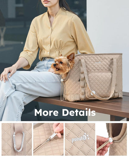 Dog Purse Carrier, Dog Carrier with Pockets for Small Dogs,XL,Khaki | Breathable,Foldable,Large Pocket,Built-in safety Rope,Machine washable,Under 13 Lbs