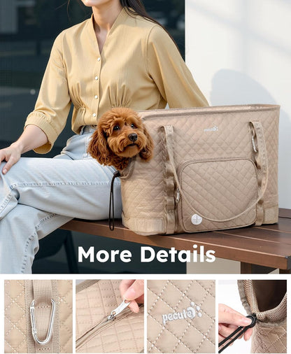 Dog Purse Carrier, Dog Carrier with Pockets for Small Dogs,XL,Khaki | Breathable,Foldable,Large Pocket,Built-in safety Rope,Machine washable,Under 13 Lbs