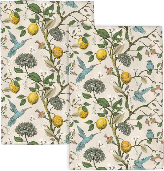 Boho Kitchen Towels 16x24 Inch Chinoiserie Lemon Bird Floral Decor Dish Towels Vintage Flower Spring Summer Decoration Hand Towel Absorbent Dish Cloths for Home Kitchen Dining Set of 2