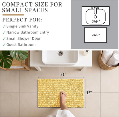 Bathroom Rugs Non Slip Washable - Ultra Soft Absorbent Chenille Bath Mat, Quick Dry Shaggy Floor Carpet for Tub Shower, Yellow Home Decor Accessories, 24x17 Inch
