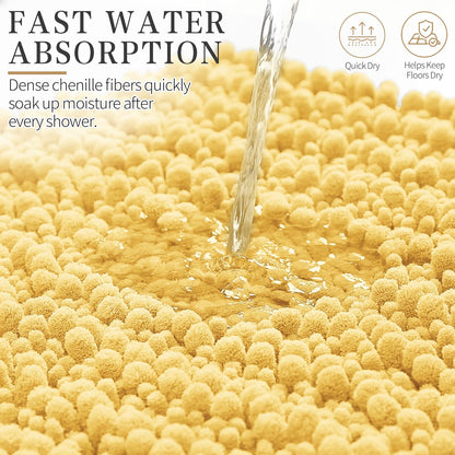 Bathroom Rugs Non Slip Washable - Ultra Soft Absorbent Chenille Bath Mat, Quick Dry Shaggy Floor Carpet for Tub Shower, Yellow Home Decor Accessories, 24x17 Inch