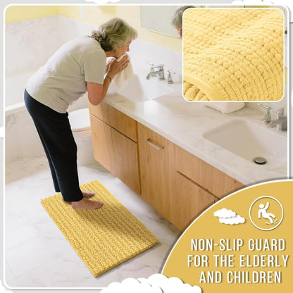 Bathroom Rugs Non Slip Washable - Ultra Soft Absorbent Chenille Bath Mat, Quick Dry Shaggy Floor Carpet for Tub Shower, Yellow Home Decor Accessories, 24x17 Inch