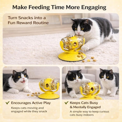 Cat Treat Feeder, Cat Treat Dispenser Toy for Dry Food, Rotating Barrel Interactive Cat Toys for Indoor Cats &Puppies, Kitten Enrichment Funny Toy(Yellow)