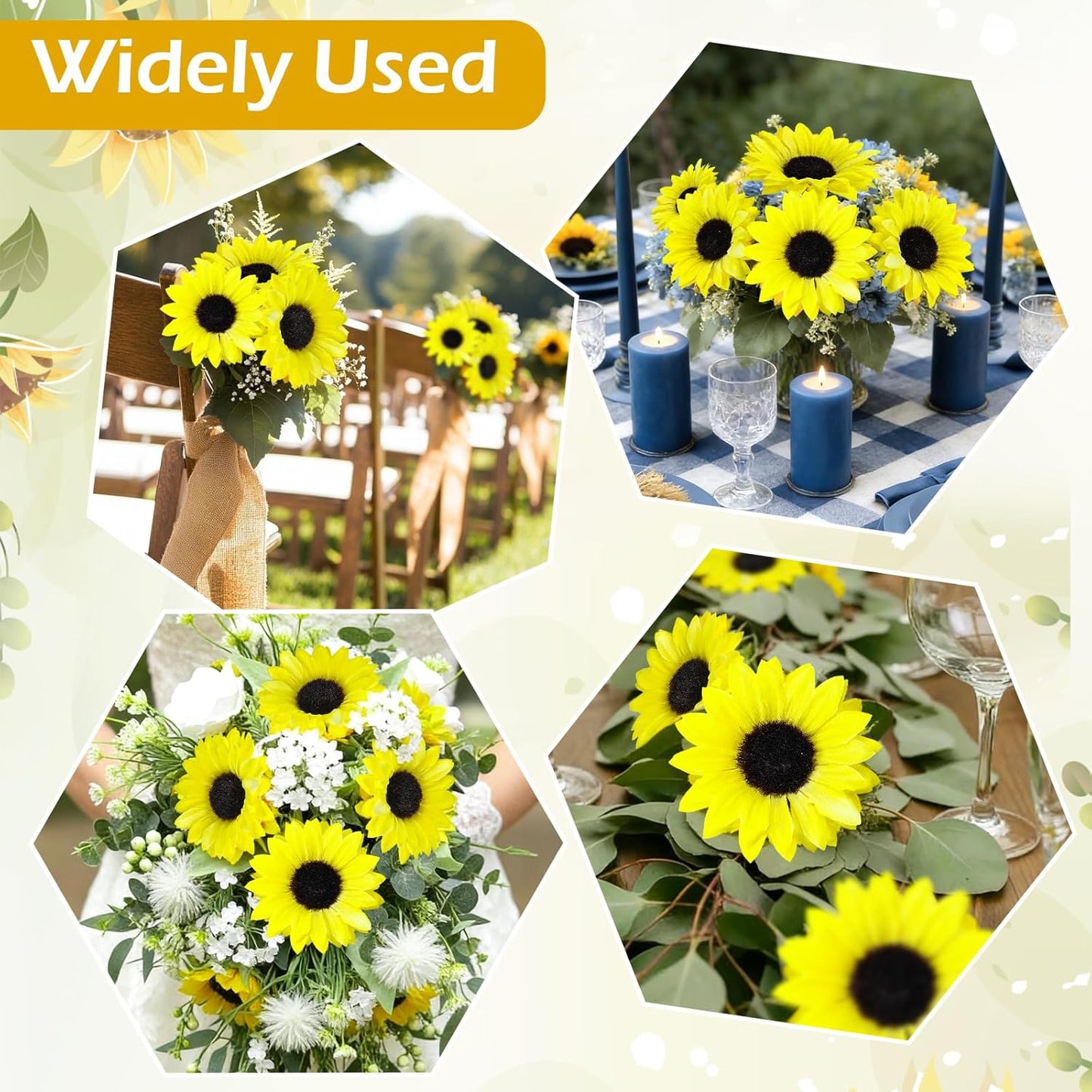 40pcs Fake Sunflower Heads with Stems, 4" Sunflower Artificial Silk Flower Heads for Crafts, Sunflower Decorations for Birthday Party Baby Shower Wedding Bathroom Home Decor(Bright Yellow)