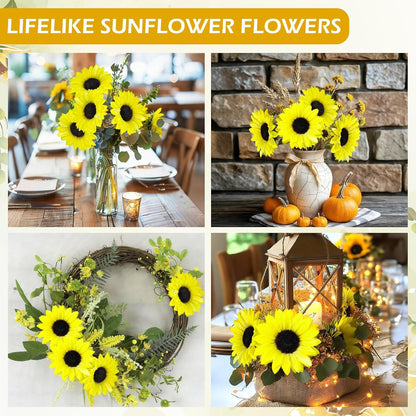 40pcs Fake Sunflower Heads with Stems, 4" Sunflower Artificial Silk Flower Heads for Crafts, Sunflower Decorations for Birthday Party Baby Shower Wedding Bathroom Home Decor(Bright Yellow)