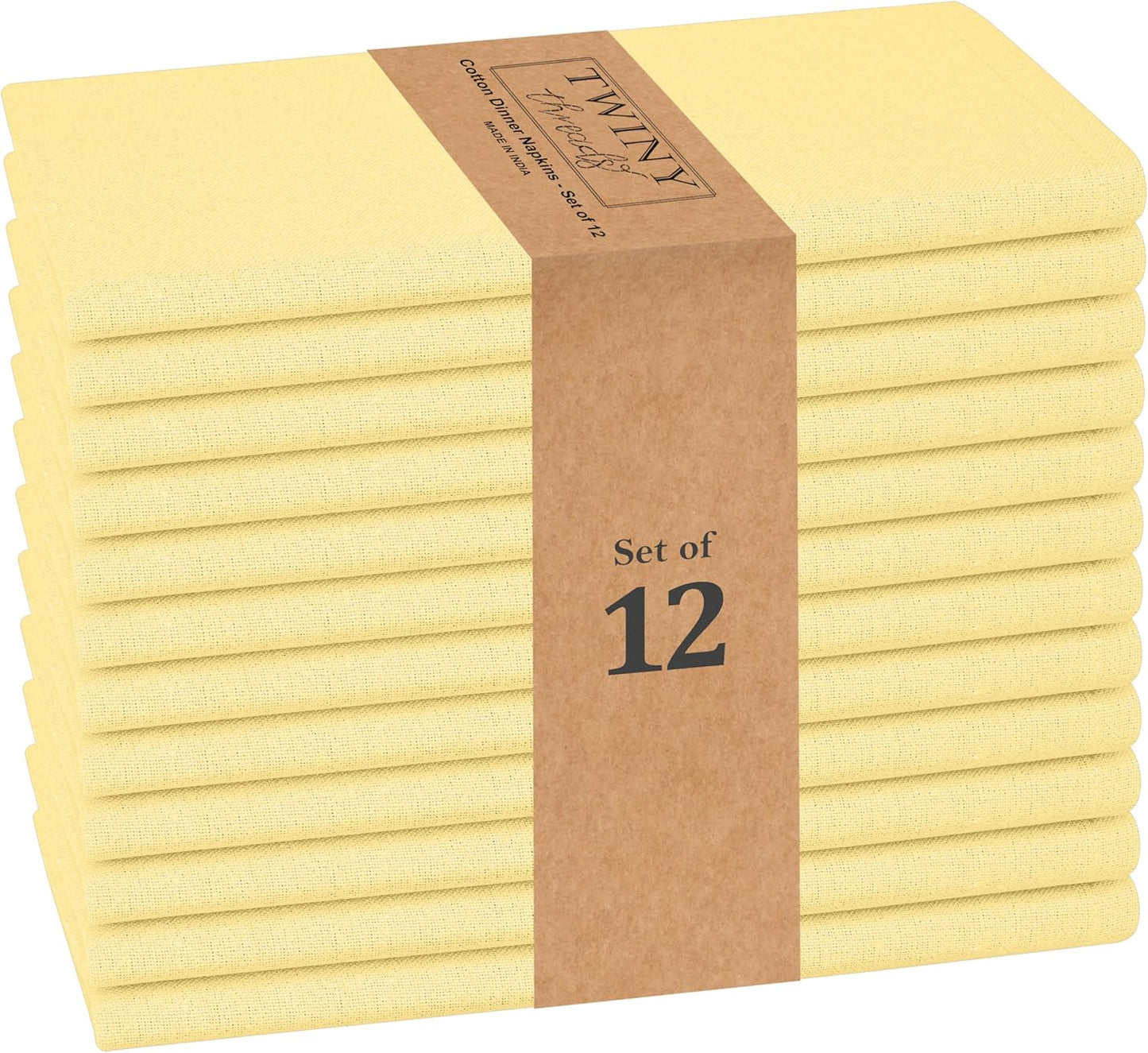 Cloth Napkins 17x17 Inch - 100% Cotton, Soft, Absorbent, Washable & Reusable Table Linen Napkins - Set of 12 - Perfect for Thanksgiving, Baby Showers, Wedding, Holiday - Pale Yellow
