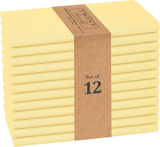 Cloth Napkins 17x17 Inch - 100% Cotton, Soft, Absorbent, Washable & Reusable Table Linen Napkins - Set of 12 - Perfect for Thanksgiving, Baby Showers, Wedding, Holiday - Pale Yellow