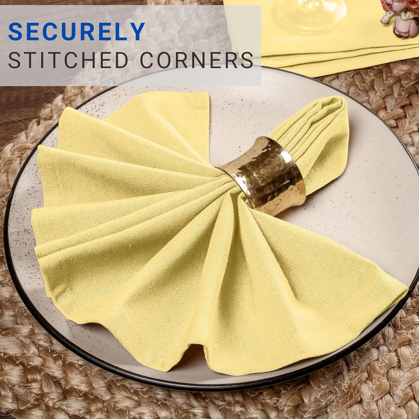 Cloth Napkins 17x17 Inch - 100% Cotton, Soft, Absorbent, Washable & Reusable Table Linen Napkins - Set of 12 - Perfect for Thanksgiving, Baby Showers, Wedding, Holiday - Pale Yellow