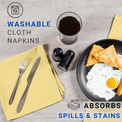 Cloth Napkins 17x17 Inch - 100% Cotton, Soft, Absorbent, Washable & Reusable Table Linen Napkins - Set of 12 - Perfect for Thanksgiving, Baby Showers, Wedding, Holiday - Pale Yellow