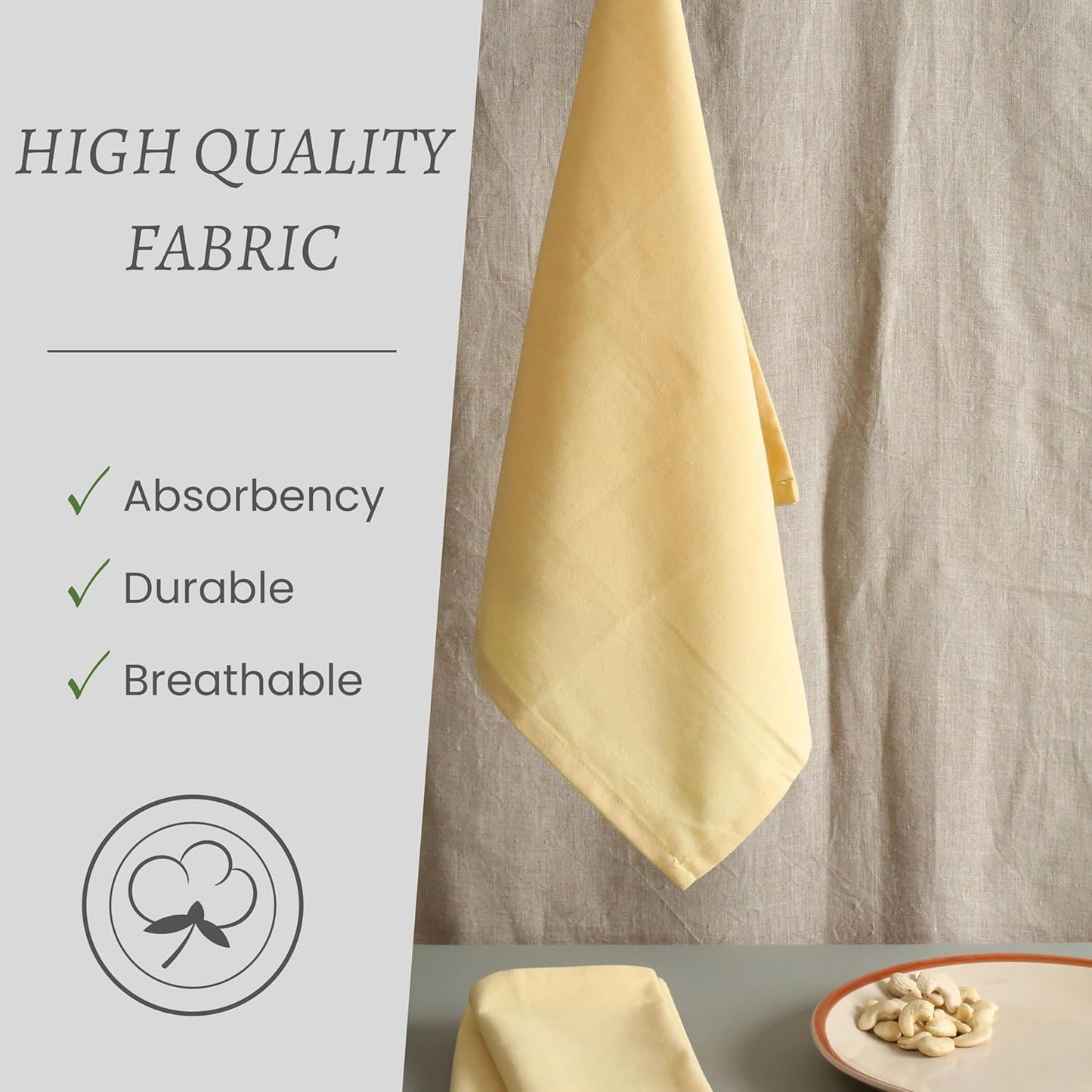 Cloth Napkins 17x17 Inch - 100% Cotton, Soft, Absorbent, Washable & Reusable Table Linen Napkins - Set of 12 - Perfect for Thanksgiving, Baby Showers, Wedding, Holiday - Pale Yellow