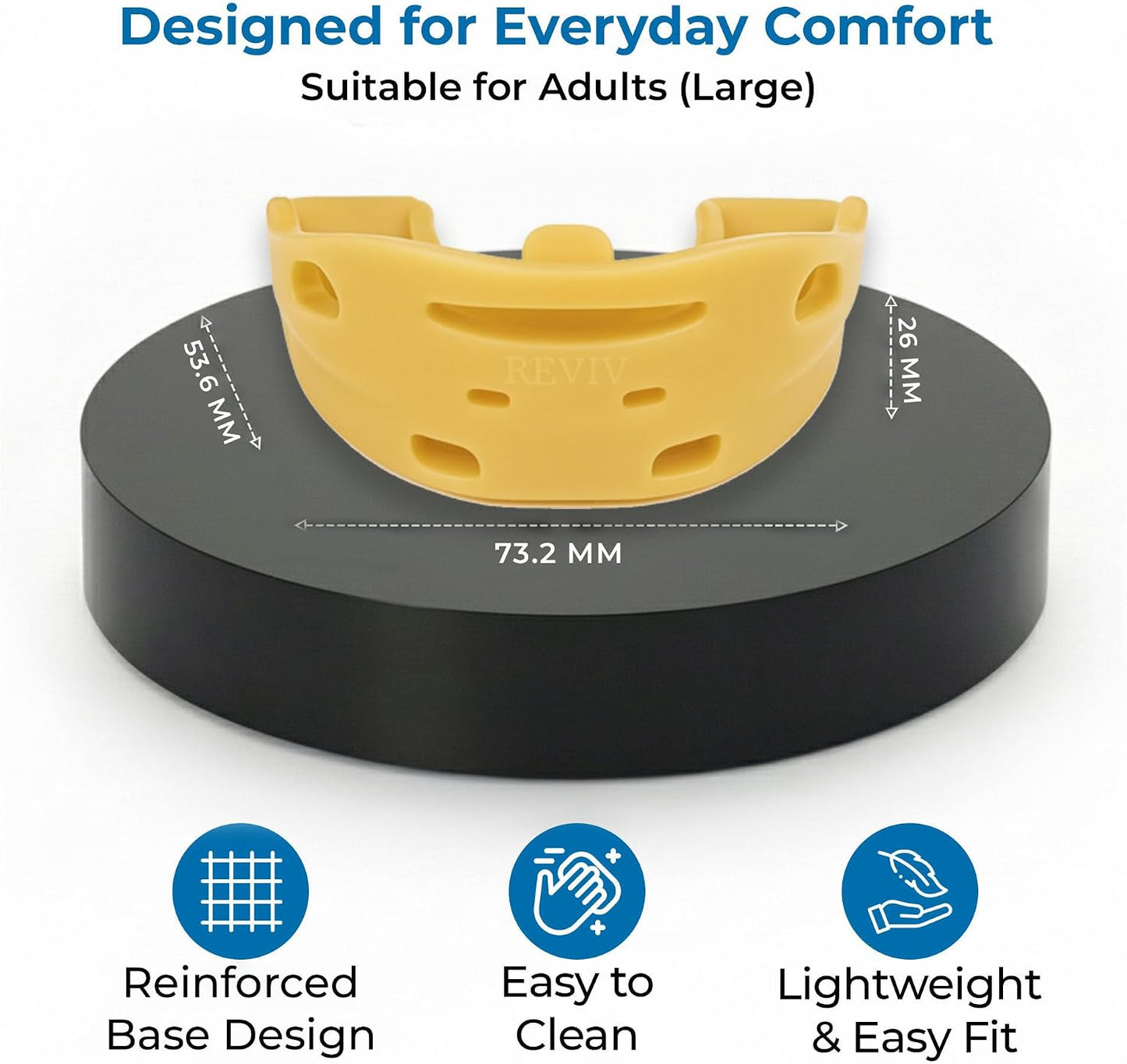 Reviv R3 Heavy-Duty Pre-Formed Dental Protector and Mouthpiece | Thicker Food-Grade Silicone with Air Holes | Low-Profile Gum Design for Standard & Wide Jaws - Large (Yellow)