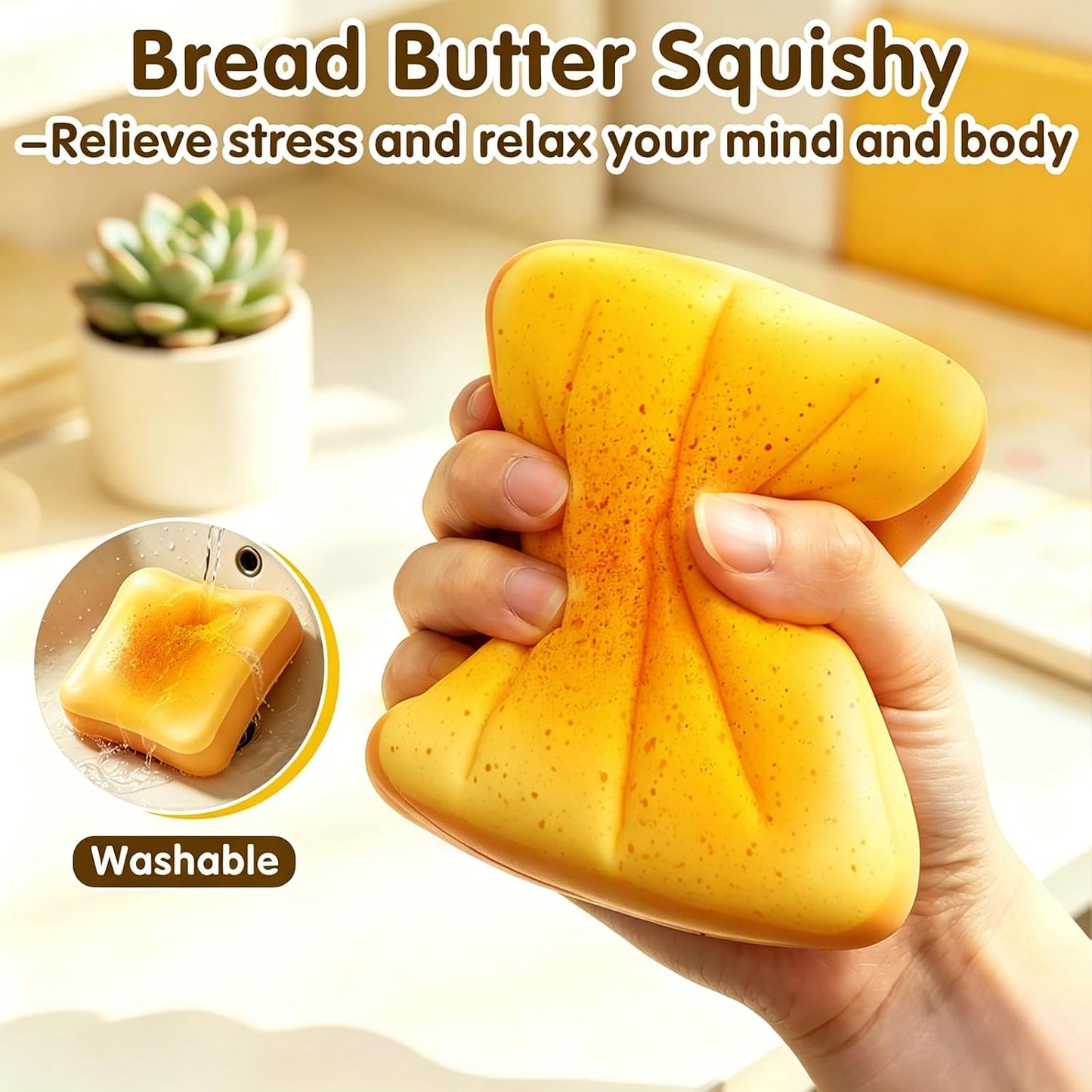 Bread Butter Squishy, Slow Rising Bread,Bread Squishy, Realistic Fidget Squishy Toy with Butter Scent for Stress Relief & Anxiety, Sensory Squeeze Toys for Adults (Yellow)