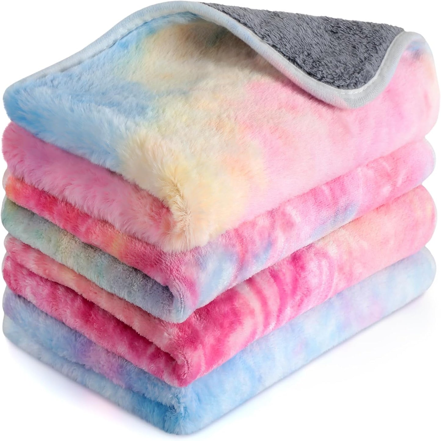 4 Pcs Waterproof Guinea Pig Blankets Washable Small Animal Fleece Bedding Absorbent Guinea Pig Cage Liners Reusable Training Pee Pad Pet Sleep Mat for Hamster(Tie Dye Pattern,12 x 12 Inch)