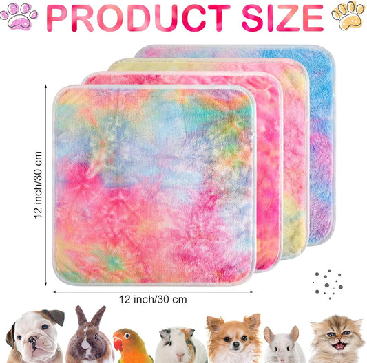 4 Pcs Waterproof Guinea Pig Blankets Washable Small Animal Fleece Bedding Absorbent Guinea Pig Cage Liners Reusable Training Pee Pad Pet Sleep Mat for Hamster(Tie Dye Pattern,12 x 12 Inch)