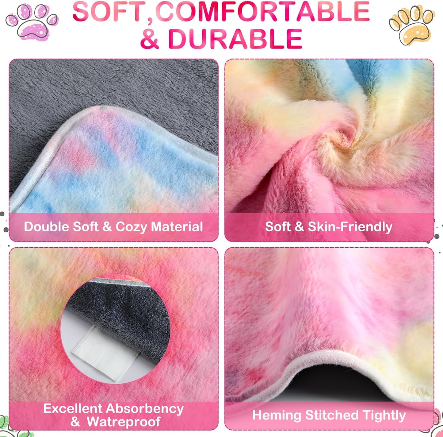 4 Pcs Waterproof Guinea Pig Blankets Washable Small Animal Fleece Bedding Absorbent Guinea Pig Cage Liners Reusable Training Pee Pad Pet Sleep Mat for Hamster(Tie Dye Pattern,12 x 12 Inch)