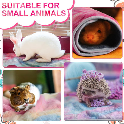 4 Pcs Waterproof Guinea Pig Blankets Washable Small Animal Fleece Bedding Absorbent Guinea Pig Cage Liners Reusable Training Pee Pad Pet Sleep Mat for Hamster(Tie Dye Pattern,12 x 12 Inch)