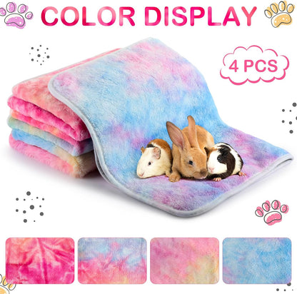 4 Pcs Waterproof Guinea Pig Blankets Washable Small Animal Fleece Bedding Absorbent Guinea Pig Cage Liners Reusable Training Pee Pad Pet Sleep Mat for Hamster(Tie Dye Pattern,12 x 12 Inch)
