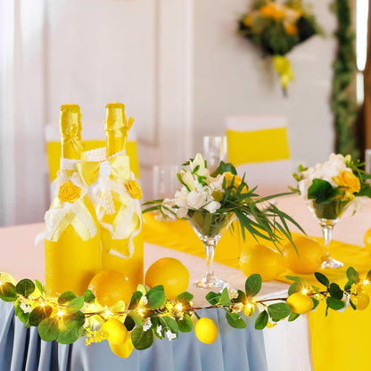 3 Pcs 5.74 ft Artificial Lemon Garland Lemon Vine Garland with Greenery Fake Fruit Party Decoration with Battery Powered Light for Home Door Wall Mantel Wedding Kitchen Table (Stylish Style)
