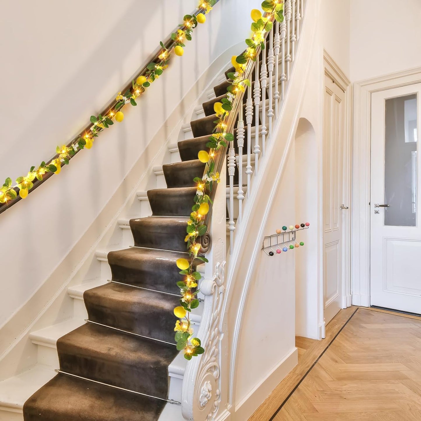 3 Pcs 5.74 ft Artificial Lemon Garland Lemon Vine Garland with Greenery Fake Fruit Party Decoration with Battery Powered Light for Home Door Wall Mantel Wedding Kitchen Table (Stylish Style)